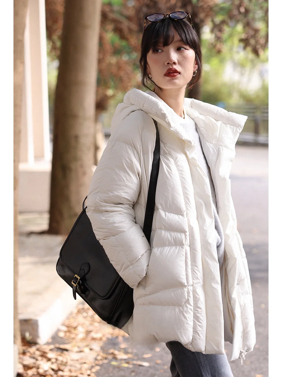 

Warmth Thickened Mid-Length High Collar Casual Hooded down Jacket Cozy French Style Women's Puffer Coat Nylon Windproof Material