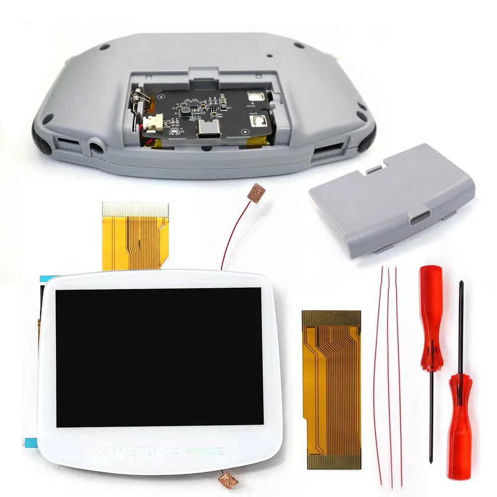 

Hispeedido Белая линза 3,0 дюйма GBA V5 IPS Ламинированный экран TYPE-C Комплекты перезаряжаемых батарей с подсветкой ЖК-дисплея с корпусом