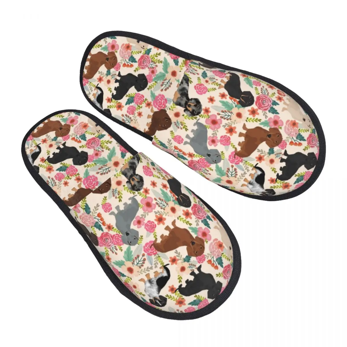 Custom Dachshund Floral Dog Patterns Comfort Scuff With Memory Foam Slippers Women Badger Sausage Spa House Shoes