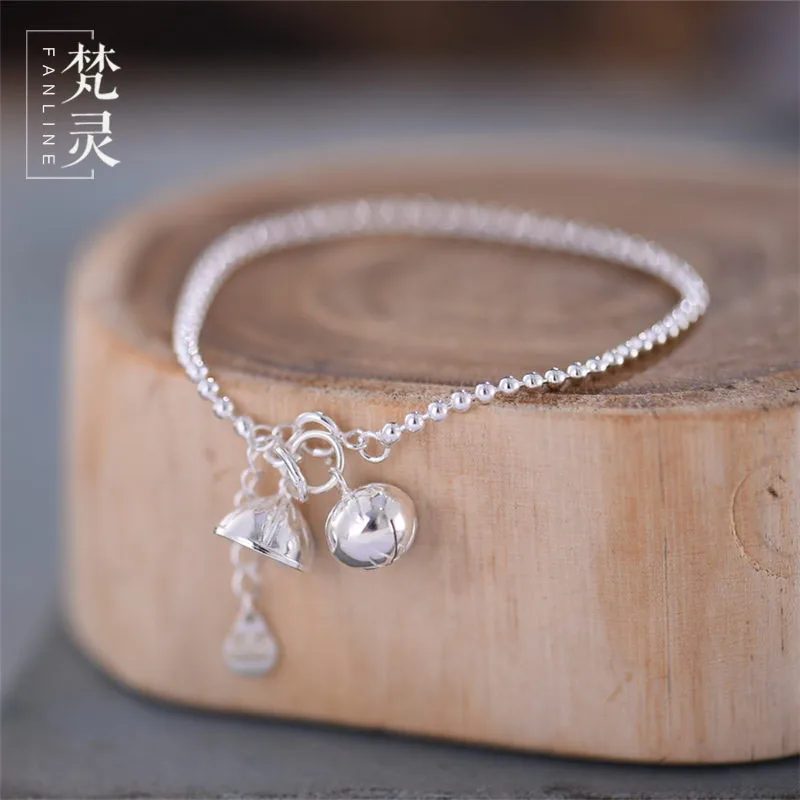 High Quality Original 925 Sterling Silver Lotus Bell Shape Art Retro Female Anklet Retro Simple Girls Female Summer Foot Jewelry