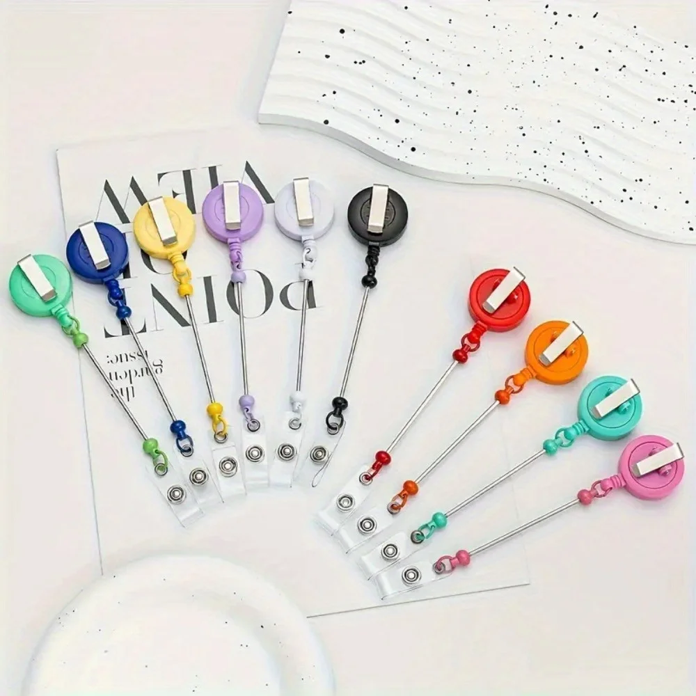 10-Piece Multicolor Diy Beaded Keychains With Retractable Badge Reel & Waist Clip - Perfect For Nurses, Teachers, And Office