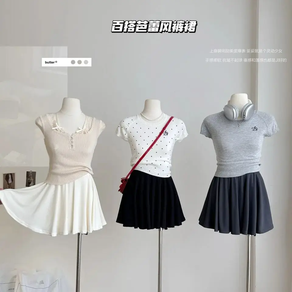 A-line skirt women's summer new high-waist slim skirt petite trouser skirt short skirt Pleated summer skirt