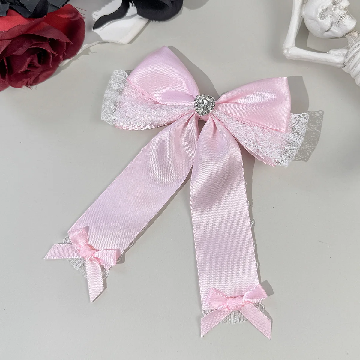 24Pcs Dark Lolita Gothic Style Hair Clips Lace Embroidery Ribbon Bow Ladies' Long Tassel Barrettes Hairpins for Women Bulk