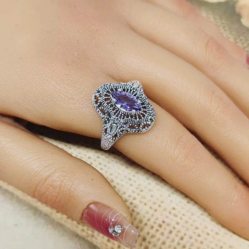 

Huaya Purple Cubic Zirconia Hollow Design Women's Rings Classic Banquet Party Female Ring Accessories Trend