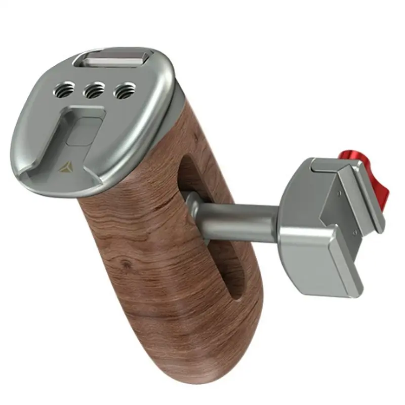 

Универсальная быстросъемная боковая рукоятка-держатель с деревянной ручкой, отверстиями под резьбу 1/4 дюйма и креплением Cold Shoe для DSLR-камер и камер-кейджей B