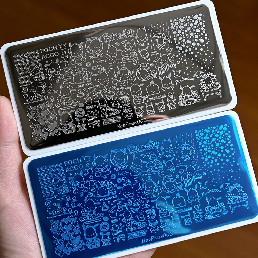

1pcs Pochacco Nail Stamping Plate Stickers 12*6cm Cute Sanrio Hello Kitty Kuromi Nail Art Printing Stencils Cartoon NailTemplate