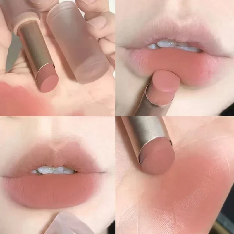 Lápiz labial mate de terciopelo, tazas antiadherentes de Color Natural, brillo de labios sólido, barras de labios hidratantes duraderas resistentes al agua, cosméticos