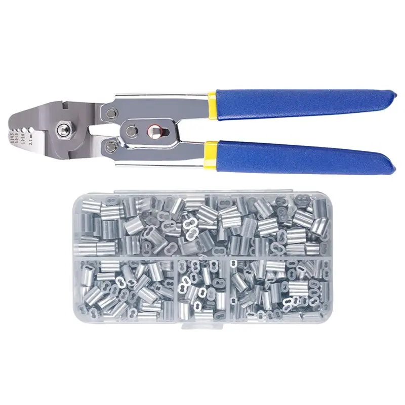 ABYN-Wire Rope Crimping Tool 10-Inch Home Hand Pliers, M0.1-2.2 Aluminum Sleeve Crimping Pliers, 2-In-1 Wire Rope Cutters