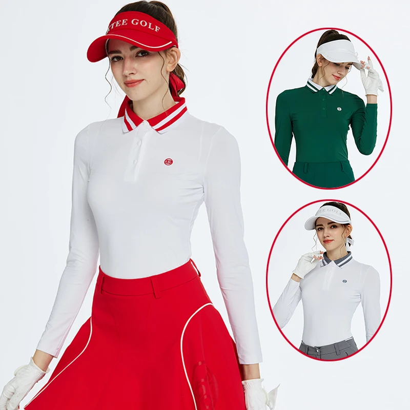 

BG Golf Women's Fashion Tops Long Sleeve Striped Polo Shirt Ladies Elastic Sports Casual Tennis T-Shirts Golf Apparel S-XXL