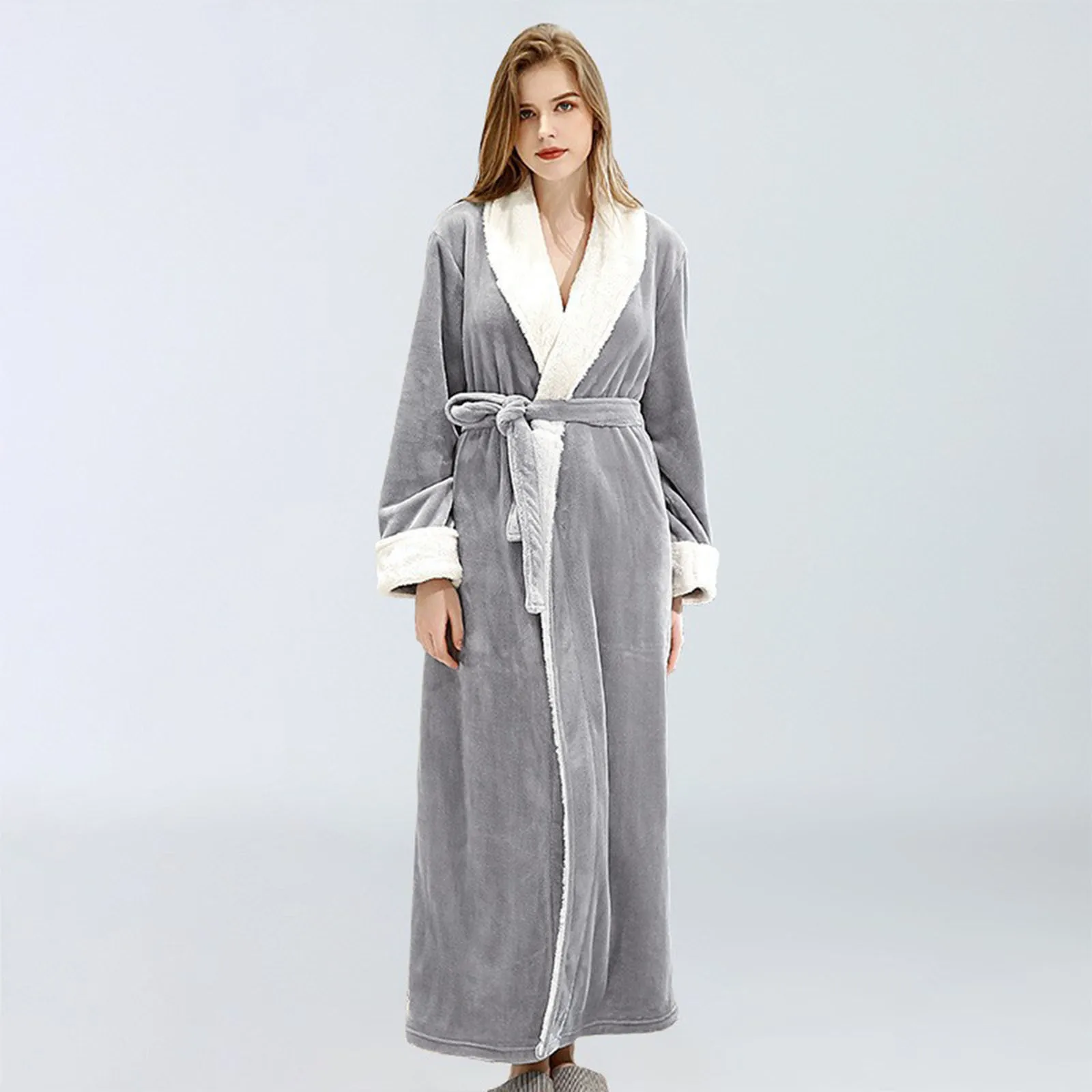 

Womens Fleece Bathrobe Patchwork Color Ankle Length Sleepwear Bathrobe Vintage Thicken Towel Soft Nightgowns Sleepwear Bathrobes
