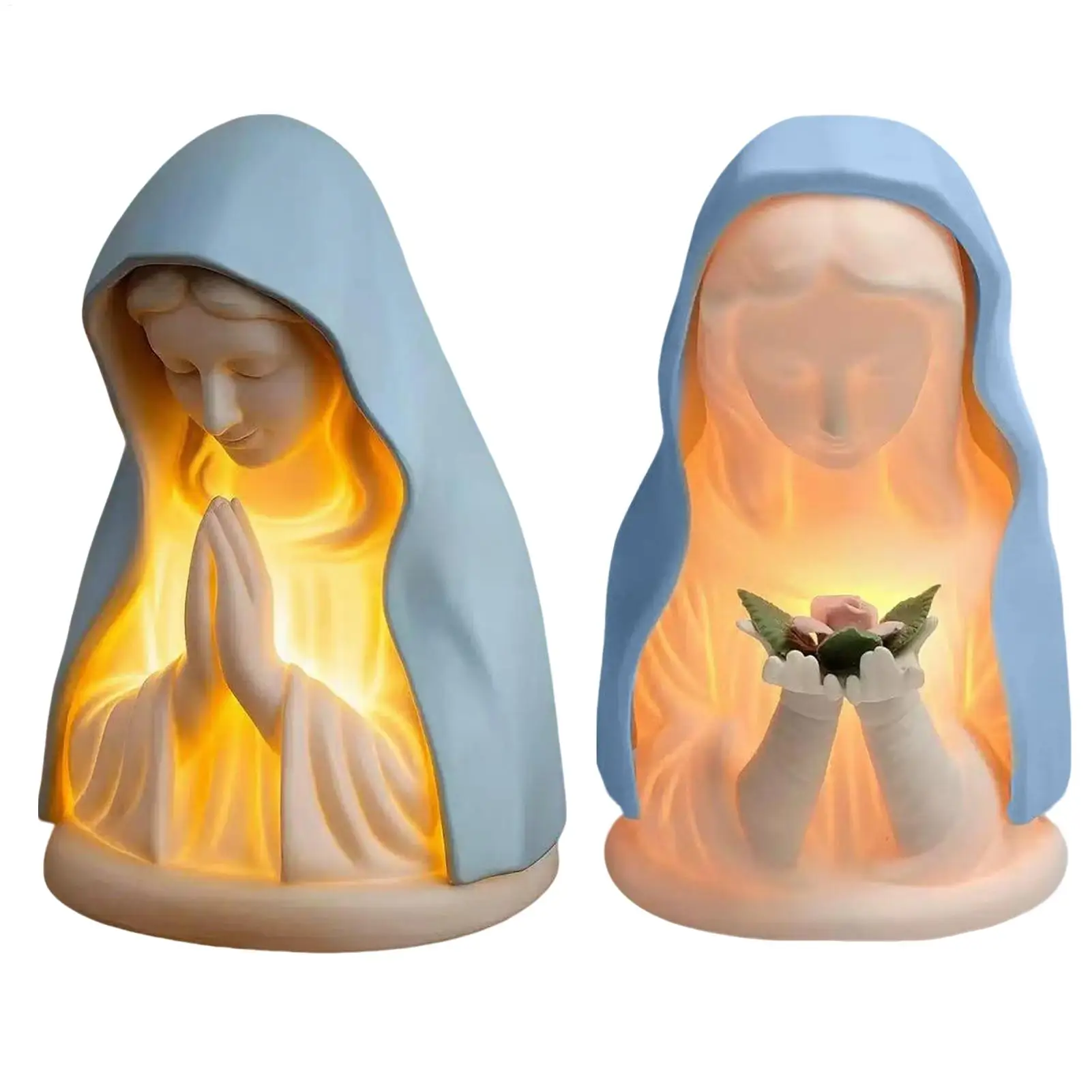 Virgin Mary Prayer Statue with Light, Christian Prayer Lamp for Home Christian Decor, Hand Painted Blessed Virgin Mary Statue
