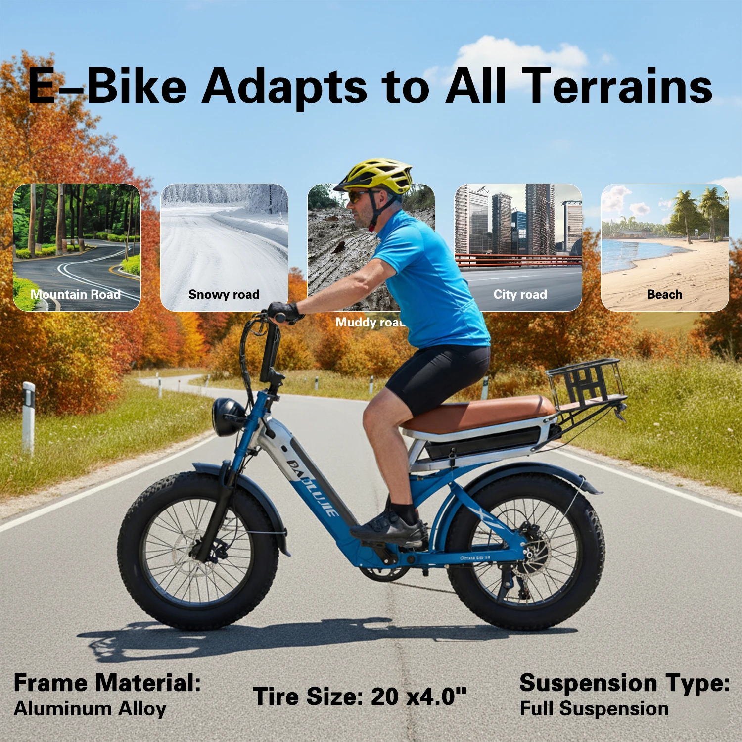 BAOLUJIE Electric Bicycle 2000W 48V30ADetachable Dual Batteries 20-Inch Wide Tires Adult Mountain Off-road Electric Bike