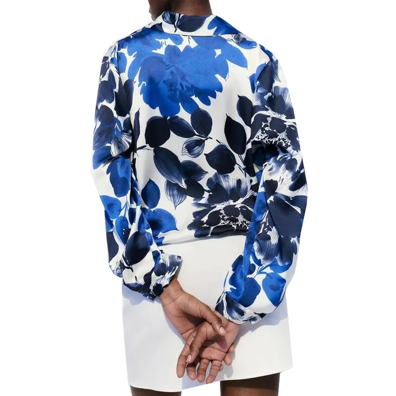 Flower Printed Silk Shirt for Women, Satin Texture, Casual Versatile, Single Breasted, Long Sleeved Top, New Fashion