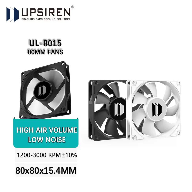 

UPSIREN UL-8015 Ультратонкий вентилятор 8 см с гидравлическим подшипником 80 мм Вентилятор на корпусе 4-контактный ШИМ 3000 об/мин Вентиляторы корпуса Черный/Белый 80x80x15,4 мм