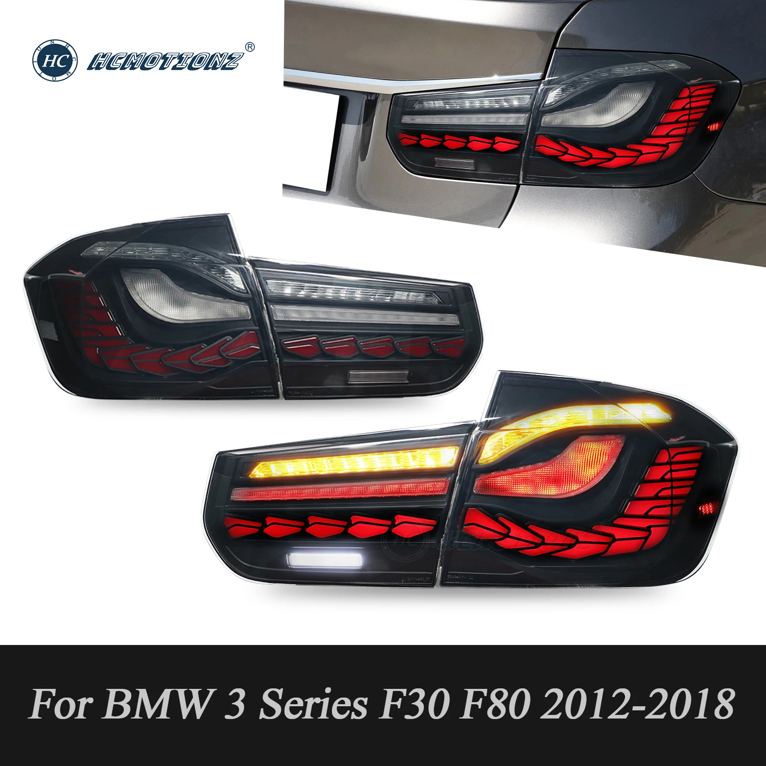 

HCMOTIONZ LED Tail Lights for BMW 3 Series 2013-2018 M3 F30 F80 DRL Animation Rear Lamps Assembly Car Back Lamps