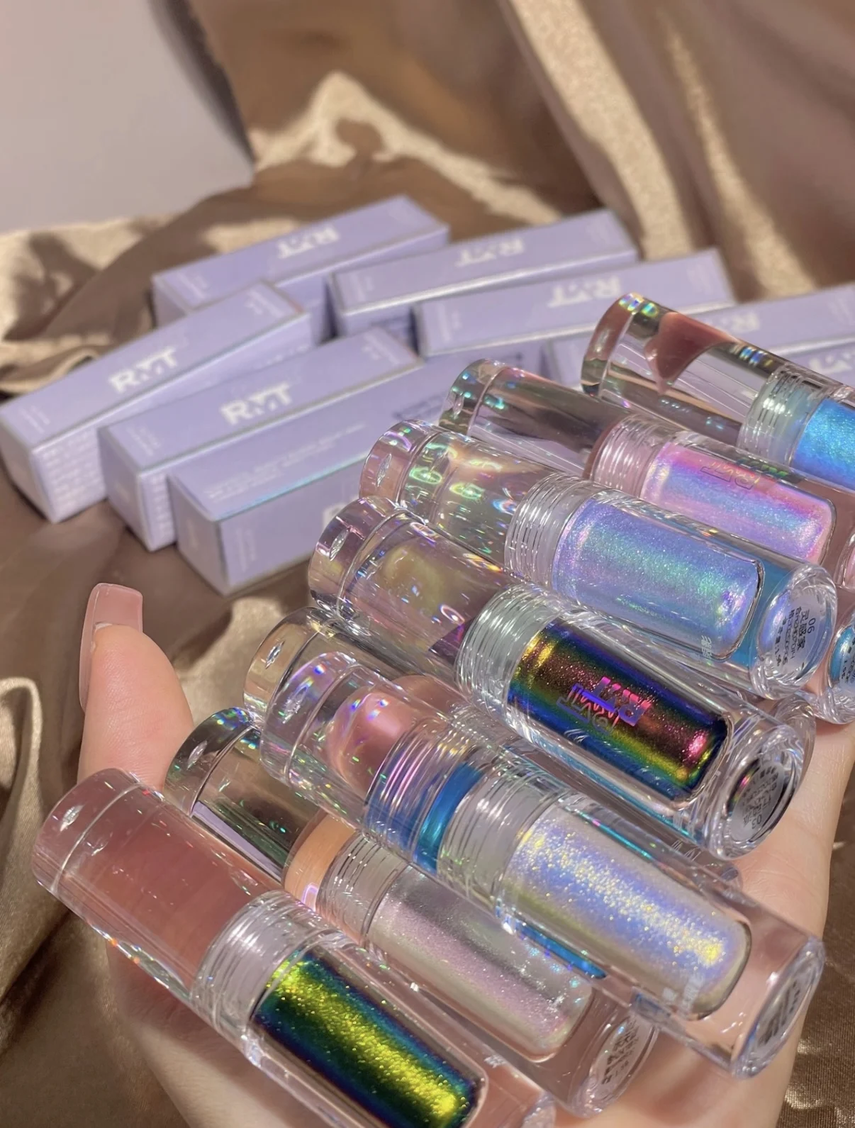 RMT Chameleon Eyeshadow Liquid Highlighter Silkworm Purple Fine Brighten Shiny Film Waterproof ROMATIC Makeup