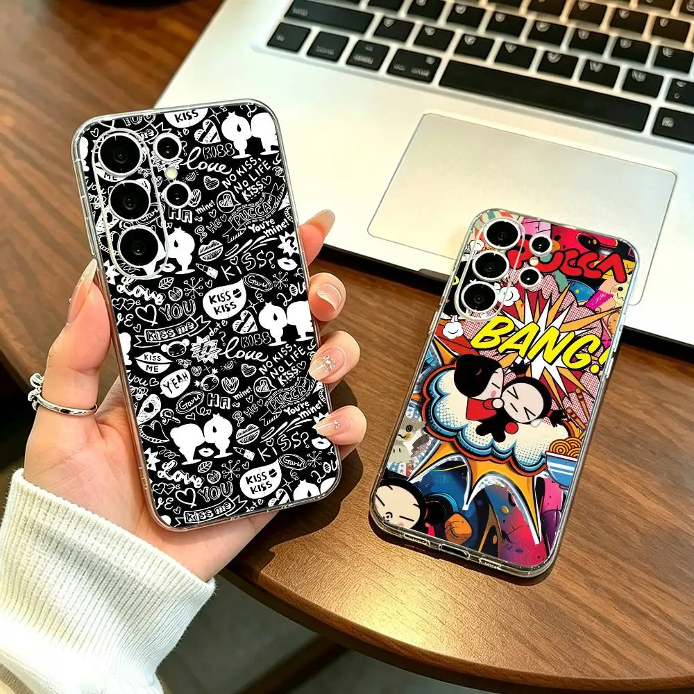 Pucca Cartoon Garu-U Phone Case Transparent Silicone Soft For Samsung S25,S24,S21,S22,S23,S30,Ultra,S20,Plus,Fe