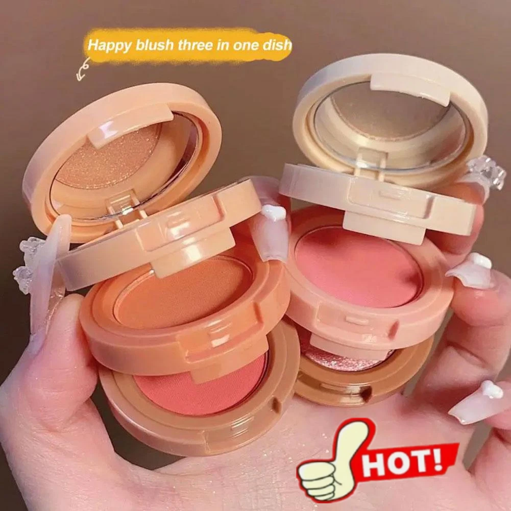 2025NEW 3-in-1メイクアップパレット、マット＆パールテクスチャグリッターブラッシュハイライターコントゥアリング3層パレット