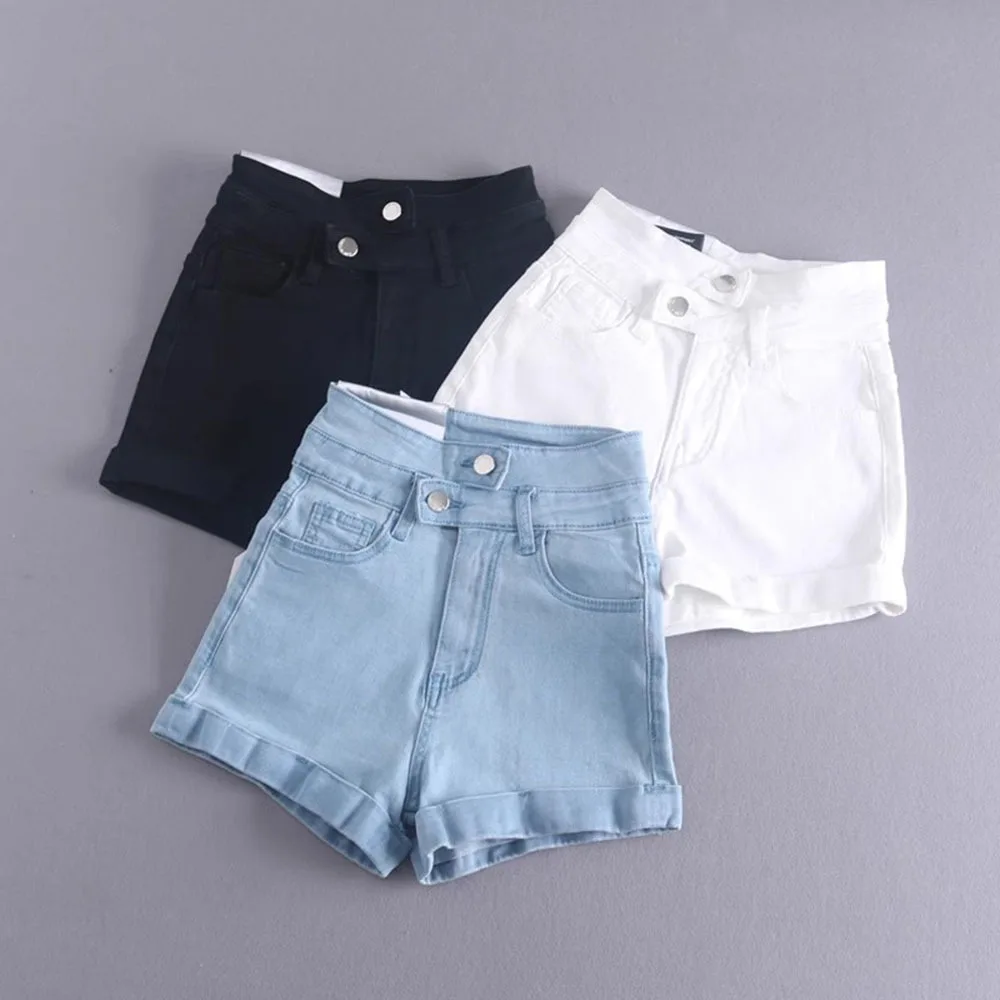 

Chic Button High Waist Shorts 2024 Women Fashion Trend Blue Black Denim Shorts Woman Casual Rolled Hem Short Jeans Female Summer