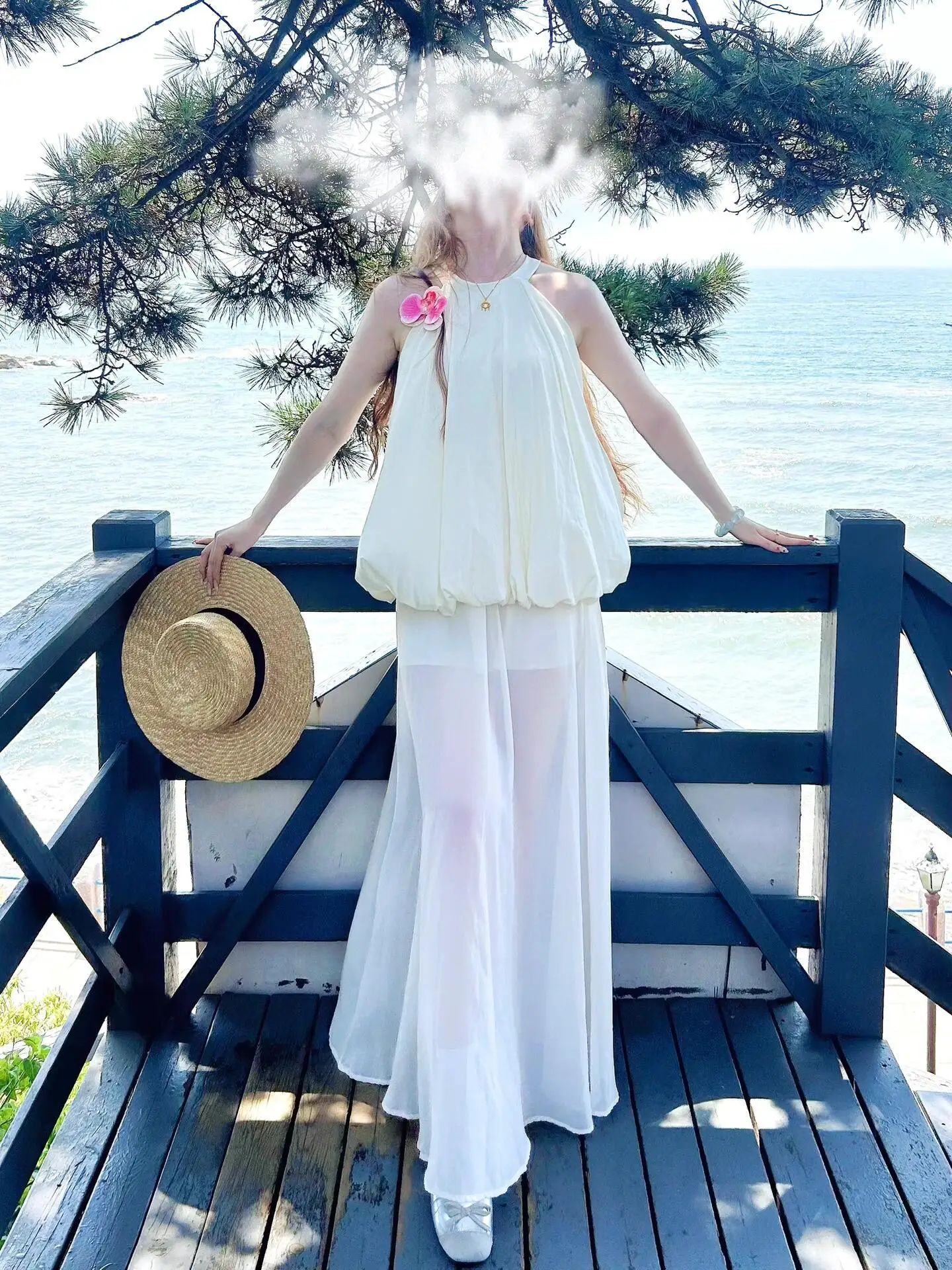 

Korean Style Fashion Set High Waist Halter Neck Sleeveless Floral Print Top And Skirt Two Piece Summer Outfit for Women