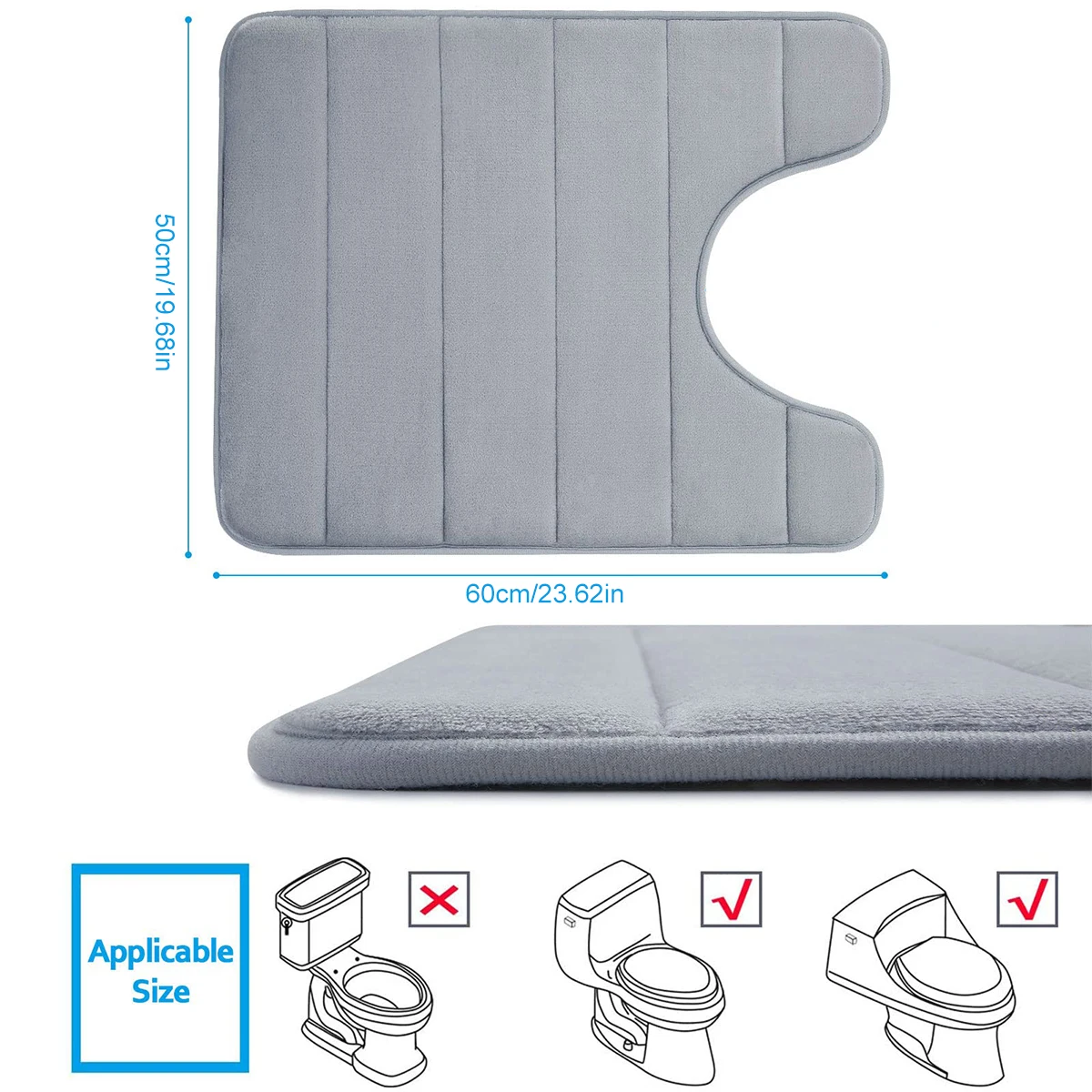 سجادة حمام كبيرة غير قابلة للانزلاق، سجادة حمام طويلة من إسفنج الذاكرة، سجادة حمام فائقة النعومة ماصة وقابلة للغسل