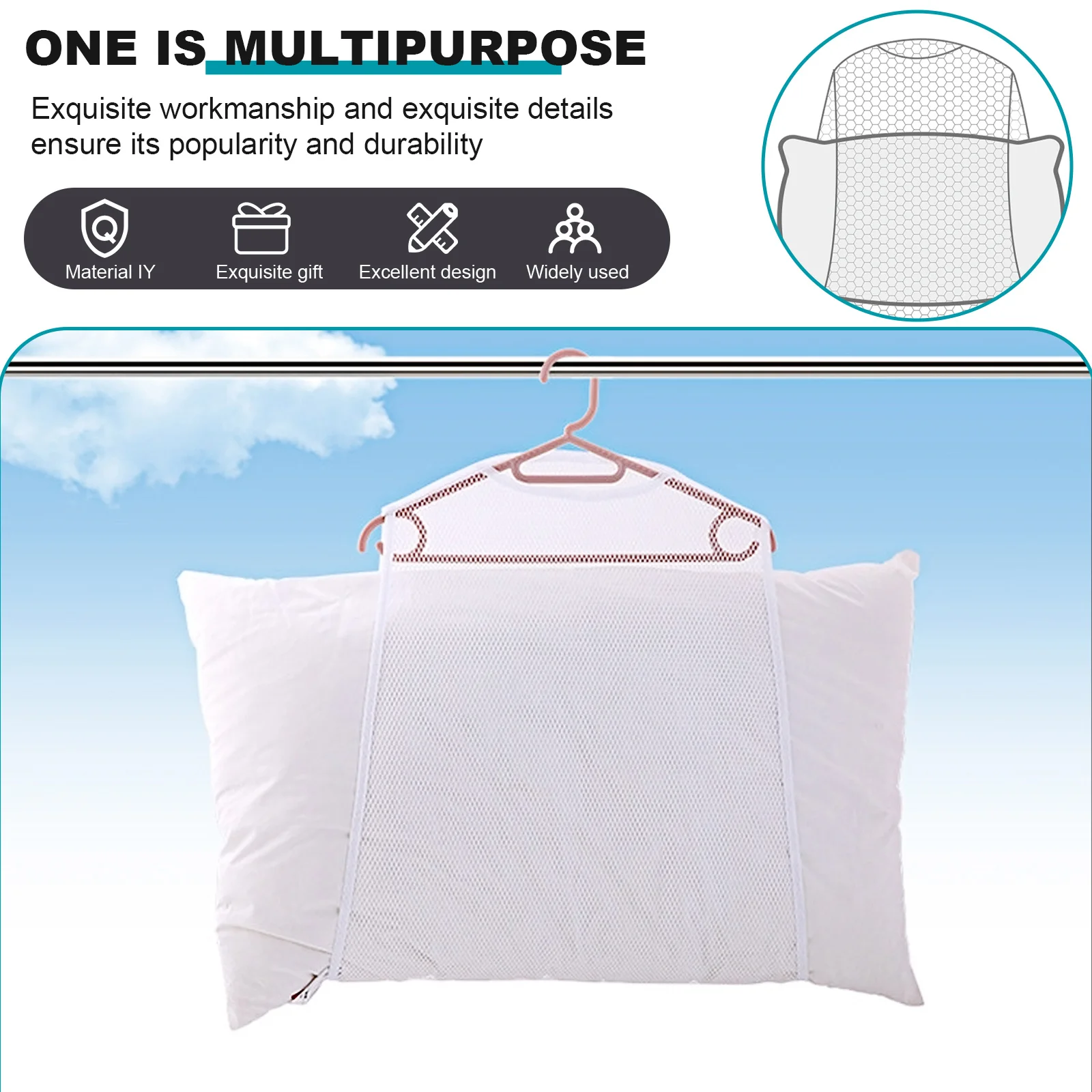 

2Pcs Pillow Drying Net Bags Heavy Duty Mesh for Pillows Shoes Socks Indoor Outdoor Air Drying Folding Storage Home Supply