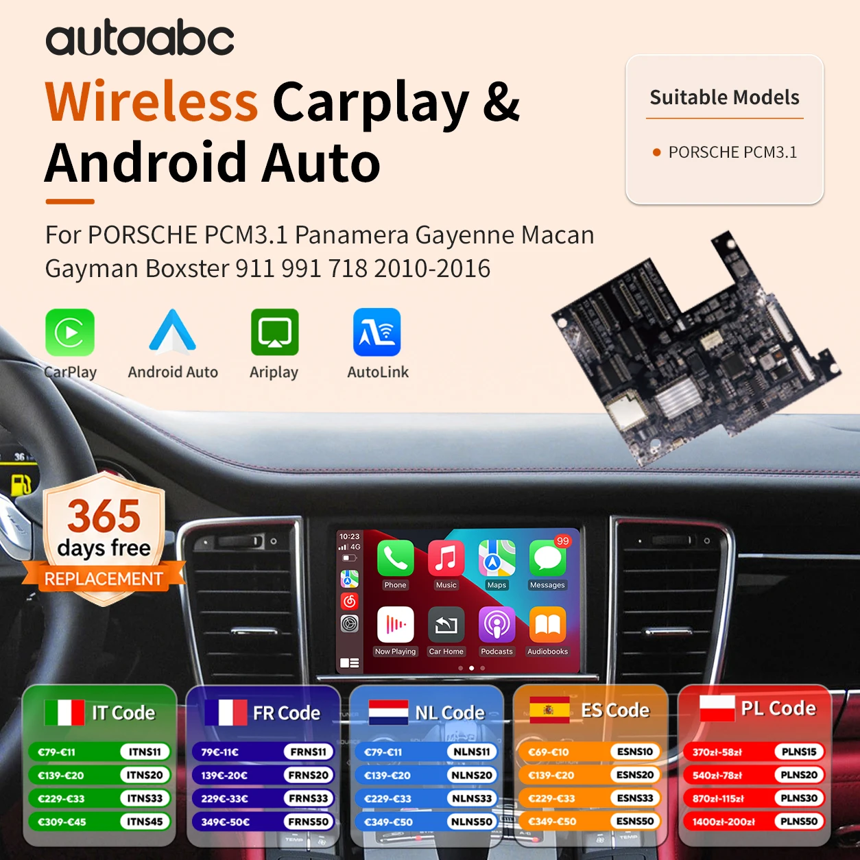 CarPlay sans fil pour Porsche PCM3.1 Panamera Cayenne Cayman Macan Boxster 911 991 718 Android Auto AirPlay Mirror Link Navigation Airplay NAVI MAP