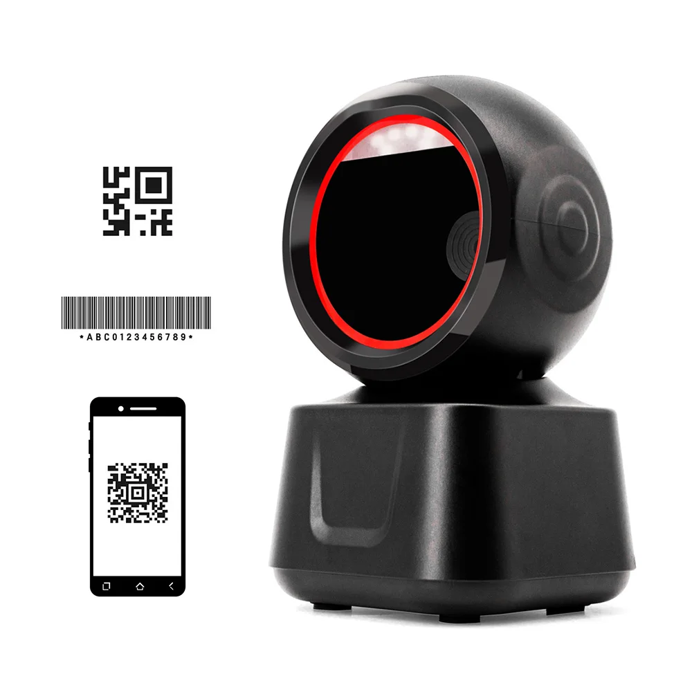 1D 2D QR Desktop Wired Barcode Scanner Hands-Free Auto Sense Reader USB Compatible w/ Window Android System Image CMOS Sensor