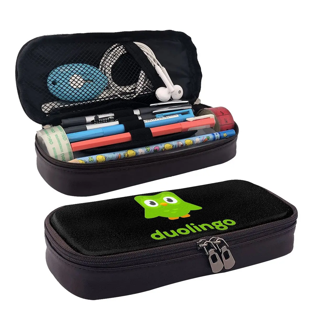 

Кожаный пенал Duolingo Owl Duo для мальчиков и девочек, подарки, коробка для ручек, сумка-карандаш, канцелярские принадлежности, сумка-держатель для ручек