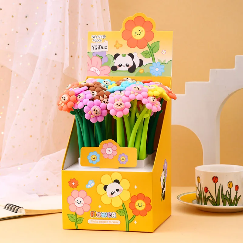 

48 Pcs with Box Cartoon Sunflower Rocking Music Neutral Pens Cute Creative Stress Relief Gift Pen Stationery