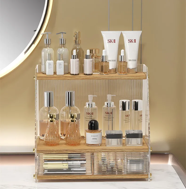الشمال الاكريليك سطح المكتب صندوق تخزين مستحضرات التجميل غرفة نوم الحمام درج نوع منتجات العناية بالبشرة أحمر الشفاه رفوف المجوهرات