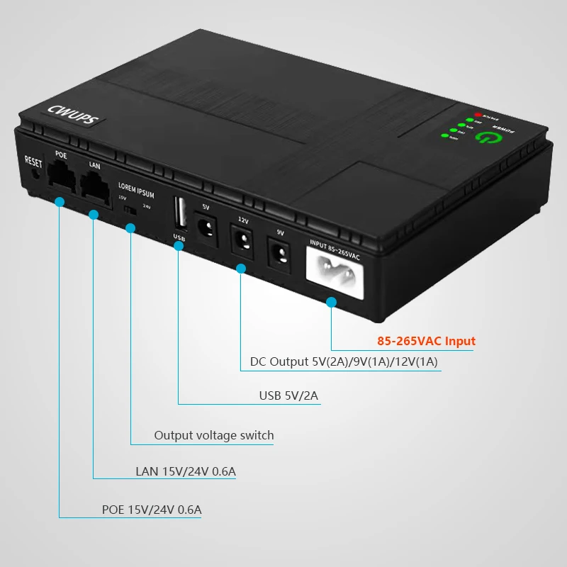 Imagem -02 - Cwups sem Break Fonte de Alimentação de Backup Mini dc Ups Wi-fi Router e Modem Câmera de Segurança 18w 10400mah 12v 9v 5v