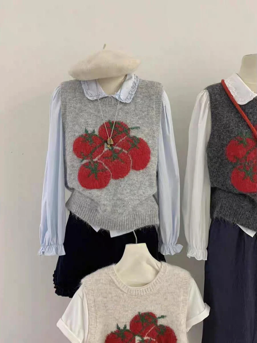 

Korean Sle Soft Casual Knitted ato Pattern round Ne Vest Women's Loose Versatile Layering Trendy Autumn Winter Sweater