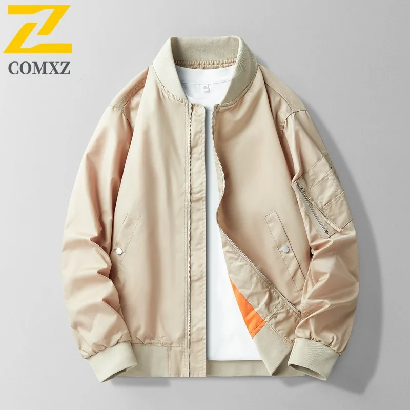 

COMXZ повседневная мужская куртка с воротником-стойкой, удобное мотоциклетное пальто для пешего туризма, легкая ветрозащитная осенняя одежда в городском стиле