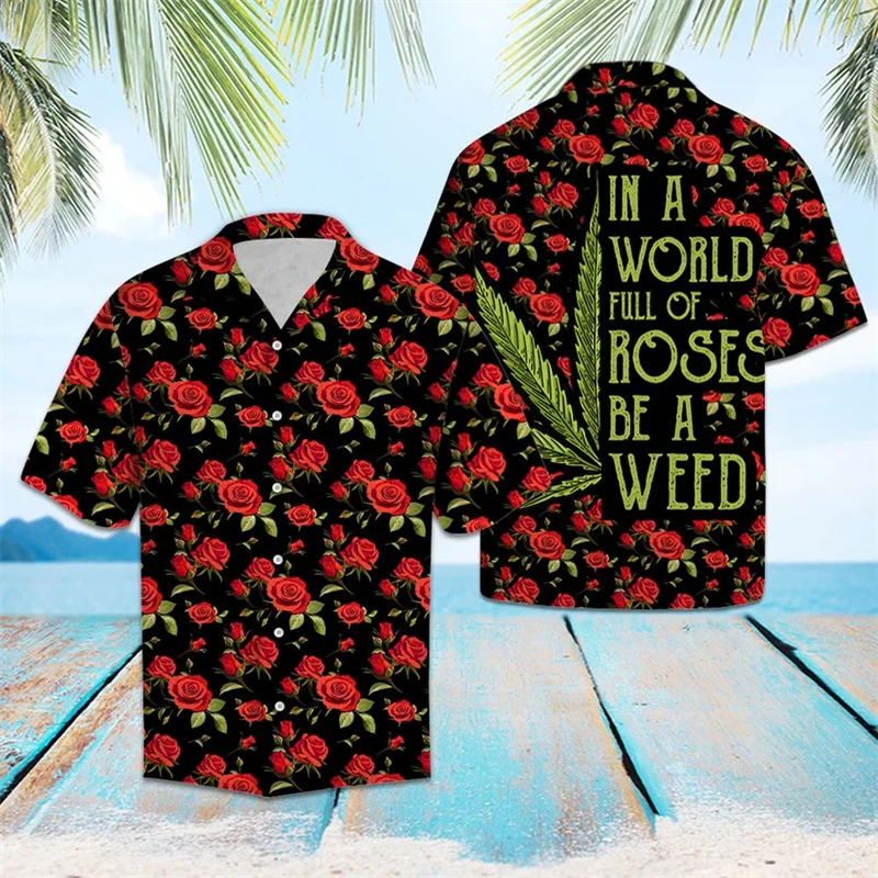 

Fashion Weeds Pattern Hawaiian Shirts For Men Summer Trendy Streetwear Hip Hop 3D Printed Shirt Loose Breathable Cool Blouses