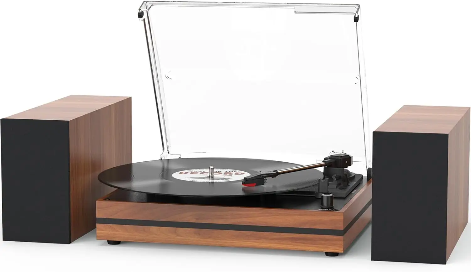 

Винтажный проигрыватель с ременным приводом и внешними колонками, 3-скоростное воспроизведение, Bluetooth и AUX-вход, функция автоматической остановки