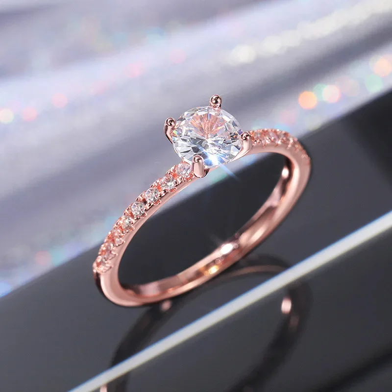 Wedding Band Eternity Rings Women Brilliant Round Zirconia Luxury Engagement Rings Thin Elegant Female Jewelry Wholesale