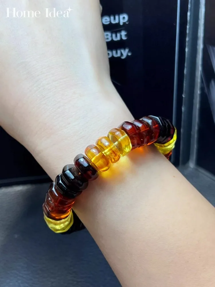 New Women Natural Amber Bracelet Birthday Gift Colorful Beads Fine Jewelry Ethnic Style Vintage Bracelet