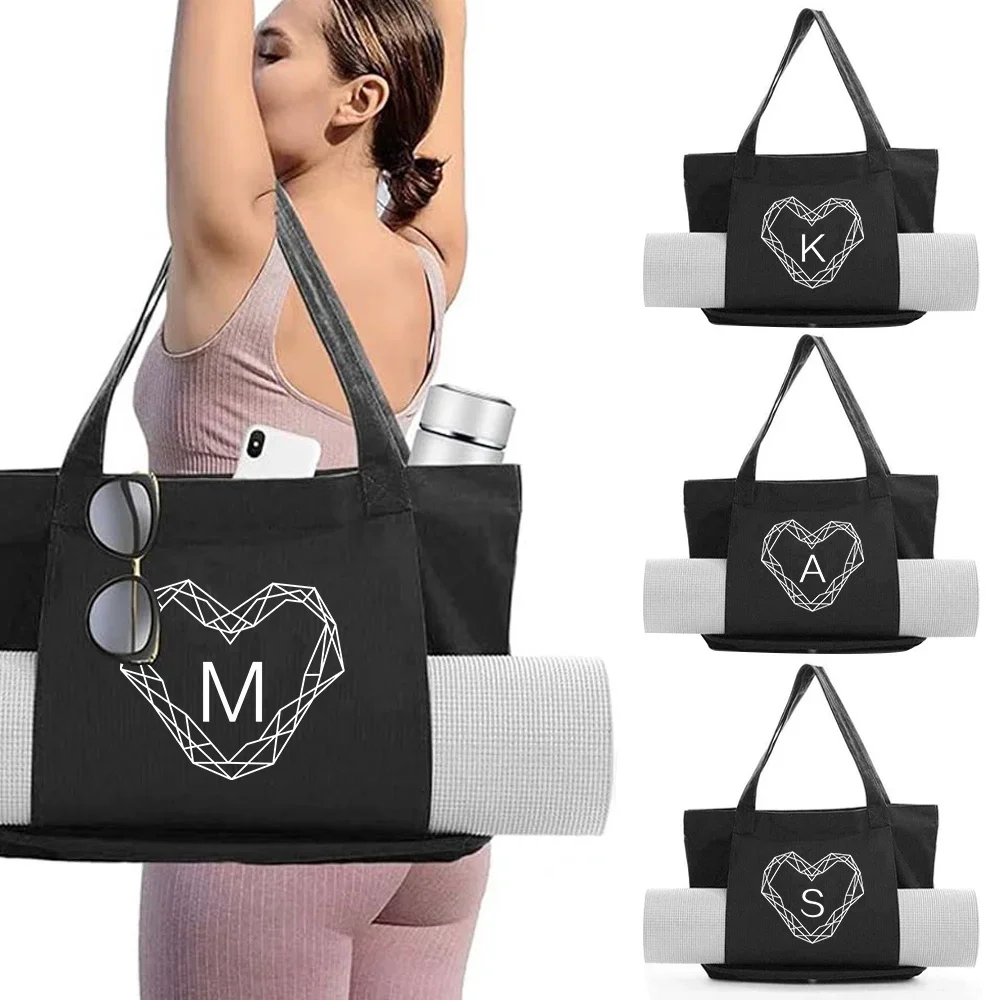 Women's Yoga Mat Tote Bag Gym Fitness Handbags Pocket Large Capacity Pilates Shoulder Bags Storage Love Letter Printing Series