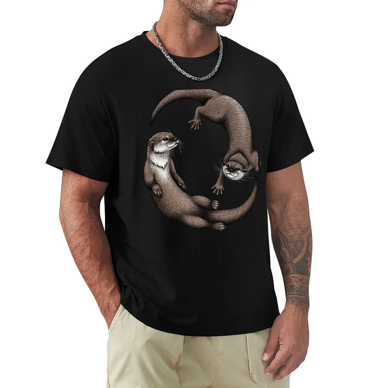 

Asian Small-Clawed Otters T-Shirt Retro Graphic Print T-Shirt