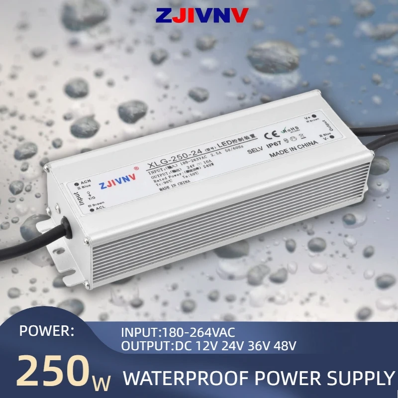 

250W LED Switching Power Supply Waterproof IP67 SMPS with Aluminium Housing AC 180-264V to DC 12V 24V 36V 48V XLG-250