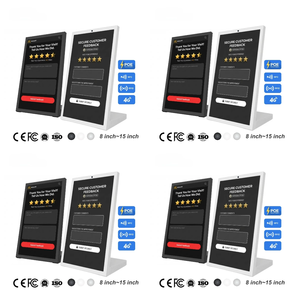

15.6 Inch Desktop Feedback Device RK3576S 4GB 64GB Android 13 Toughened Glass Panel L Shape Tablet for Service Evaluation