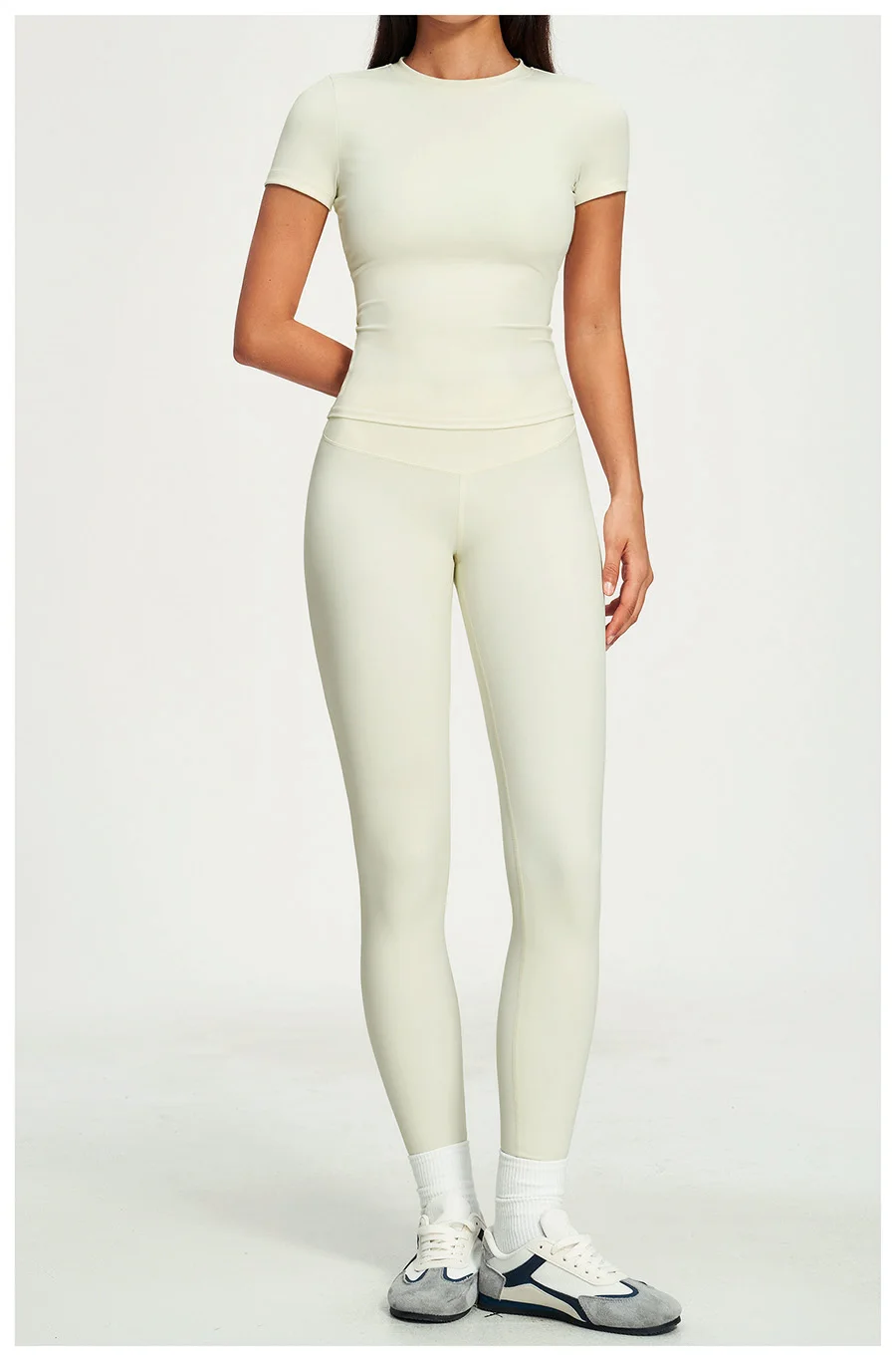 Yoga-Set 2-teilig Sportbekleidung Fitnesskleidung Yoga-Anzüge Damen Fitness-Set Trainingsanzüge Sport Langarm Crop Top Gym High Waist Leggings – Detail 19