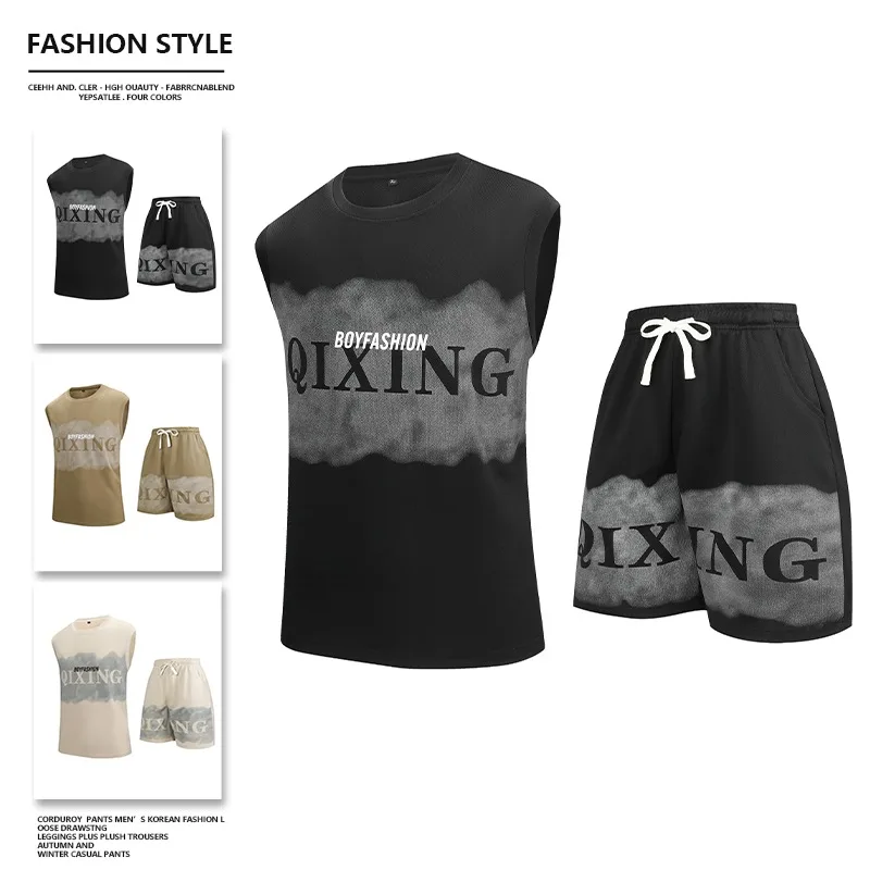 

UETEEY Summer Casual Loose Sports Vest Sets for Men Letter Printed Tank Top Shorts Running Fitness Leisure Sportswear Man Set