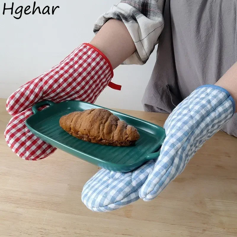 Luvas de forno de algodão xadrez pastoral americana, grossas, resistentes ao calor, para cozimento de micro-ondas, luvas resistentes a altas temperaturas, portáteis, 1 peça