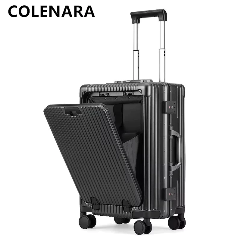 COLENARA ABS+PC Suitcase Front Opening Boarding Case Aluminum Frame Trolley Case Laptop Laptop Cipher Case 18