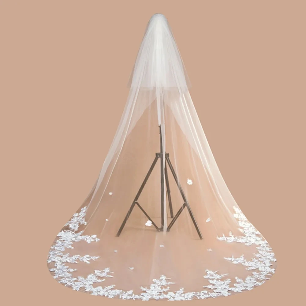 MisShow White Ivory Lace Edge Cathedral Wedding Veil With Comb Soft Tulle 3 Meters  Bridal Veils Accessories Veu De Noiva