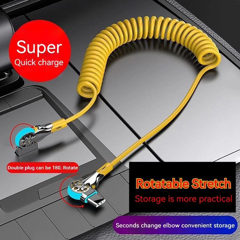 Dual-Head Rotating Mecha Usb Type C Spring Cable Car Charger Fast Charging Cable for Xiaomi Charge Usb C Micro Usb Data Cable image 4