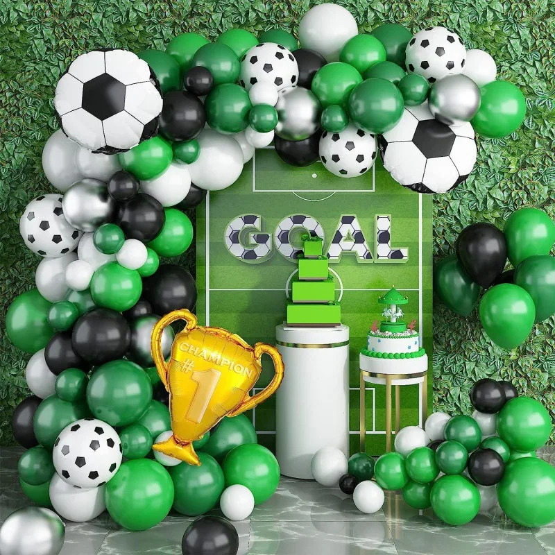 101pcs Football Theme Black, White and Green Latex Balloons Garland Arch Kit for Soccer Wedding Birthday Party Decor Supplies