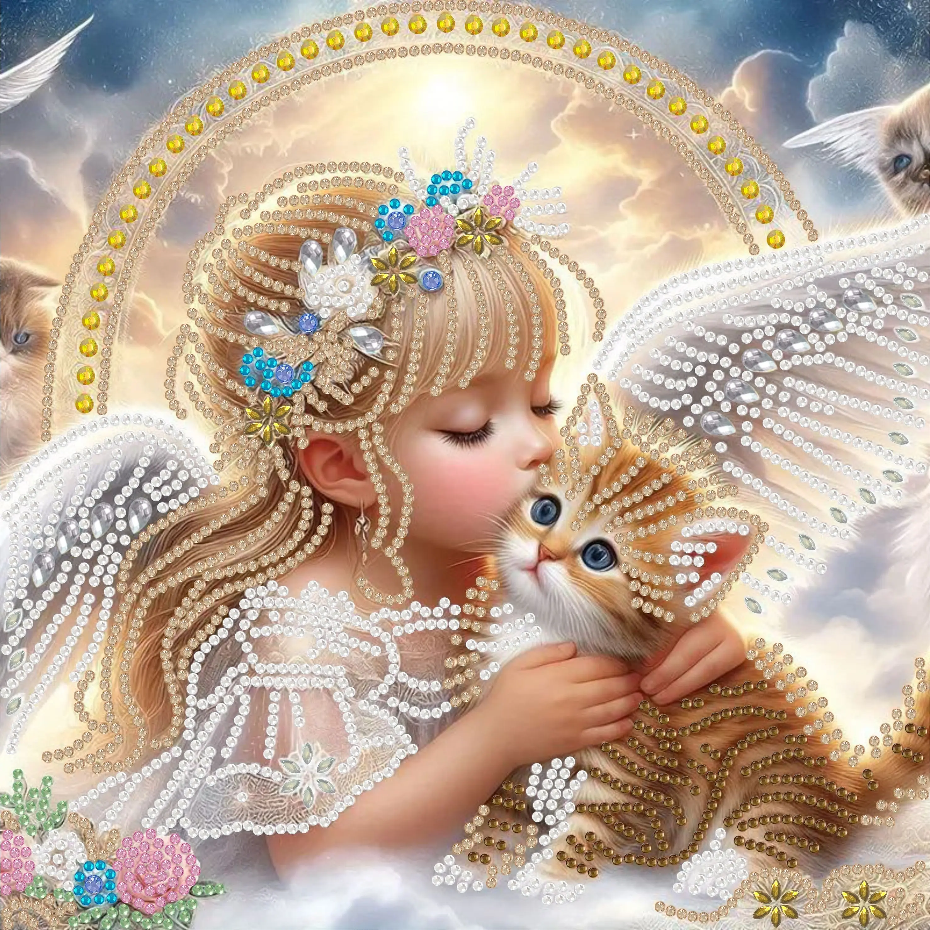 5D DIY Diamond Painting Kit Angels and Cats DIY Partial Special Shaped Drill Handmade Diamond Mosaic Art Gift